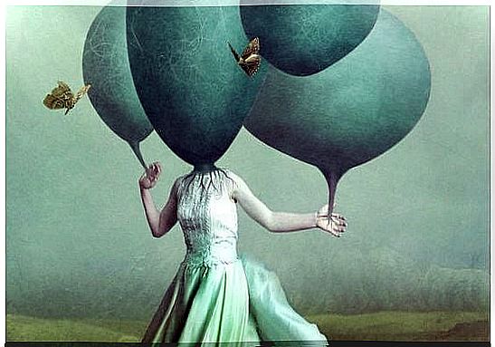 Surreal Image Of Woman With Balloon Head As Symbol For How Our Imagination Can Help Us Beat Our Negative Emotions