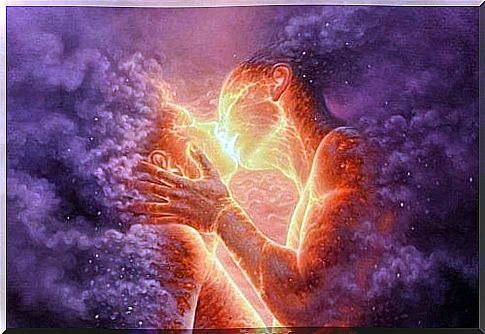 Thunderclouds showing a man and a woman kissing as an example of genuine love