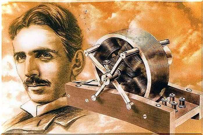 Nikola Tesla and one of his inventions