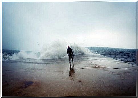 Silhouette of man on the beach