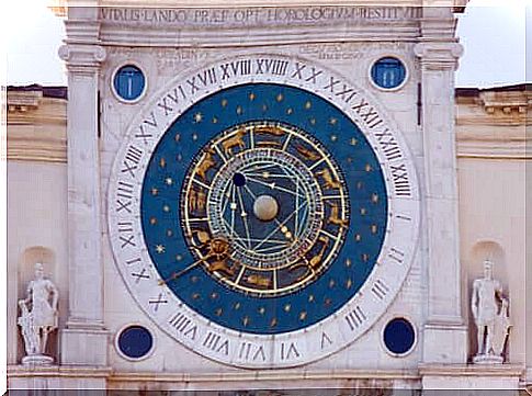 Large astronomical clock on building