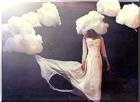 Woman with her head in the clouds